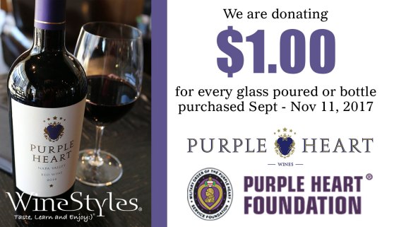 $1 donated for each glass or bottle of Purple Heart Wines to Purple Heart Foundation