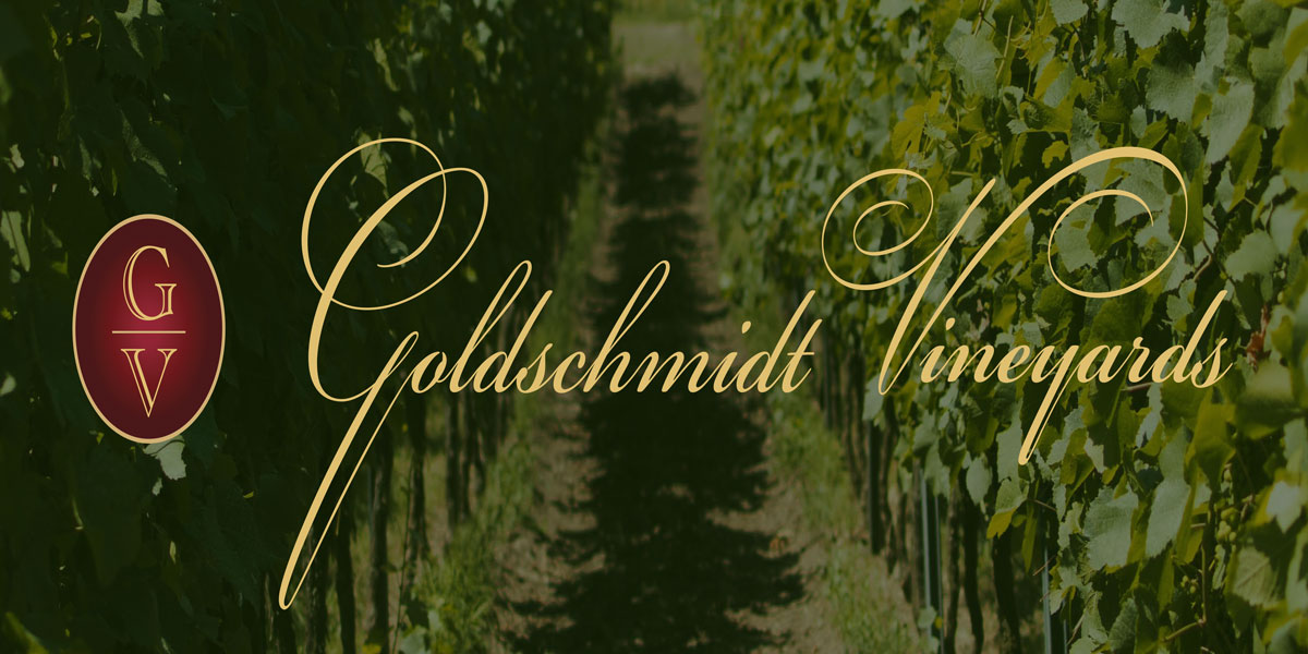 Goldschmidt Vineyards with logo in vineyard