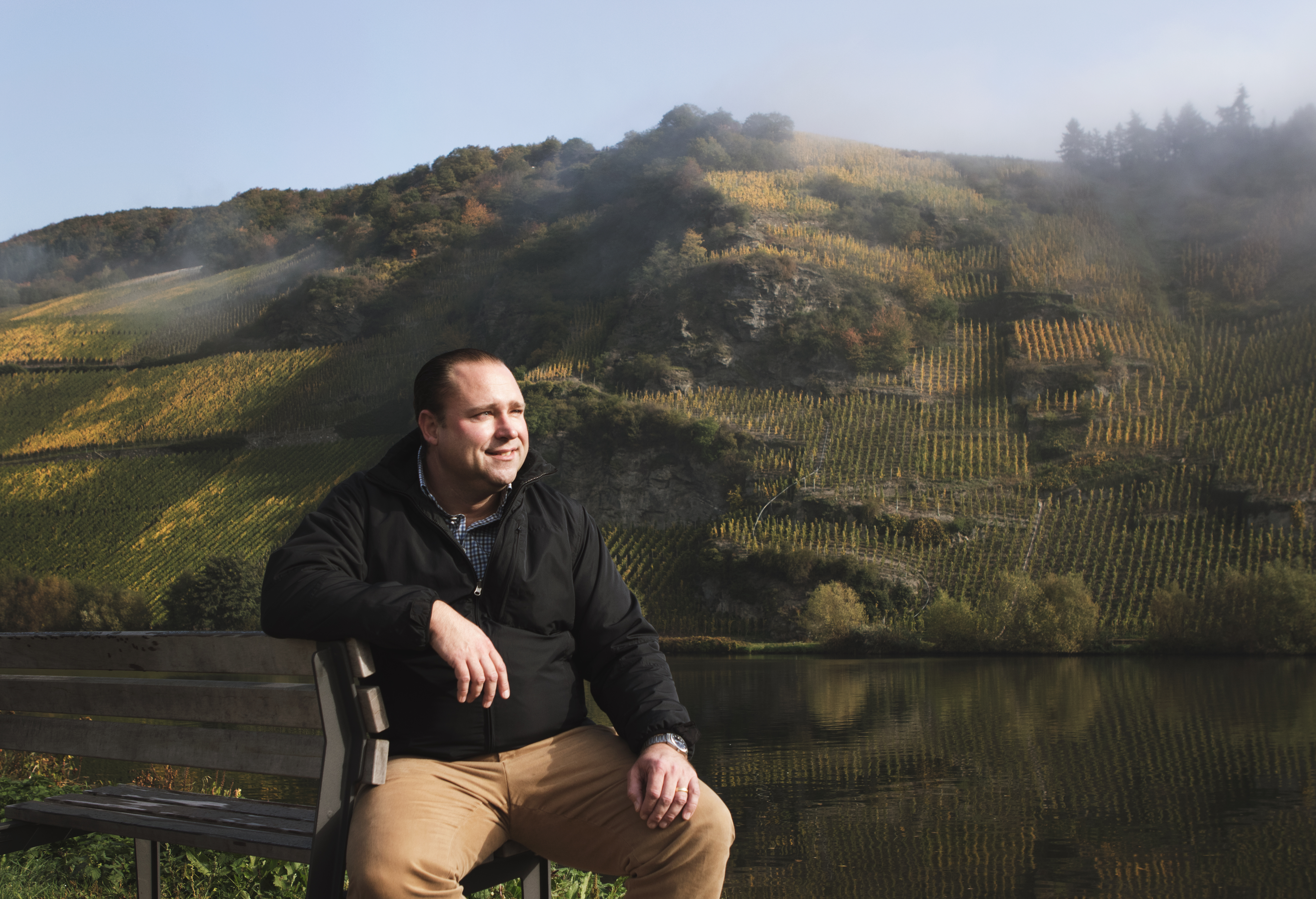 Nik Weis in front of the Goldtröpfchen vineyards Credit Peter Kunz