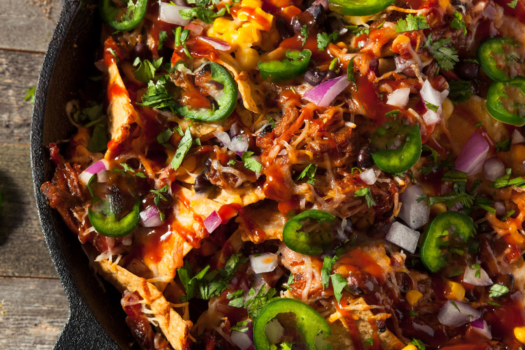Brisket Nachos with green peppers