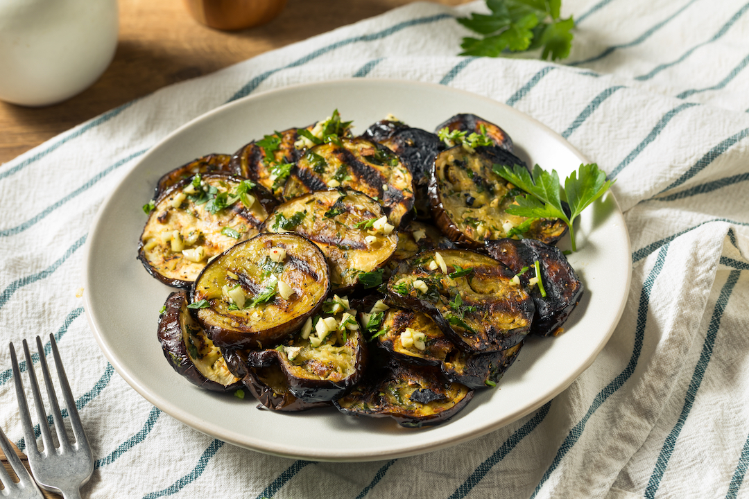Organic,Roasted,Grilled,Eggplant,With,Parsley,And,Garlic
