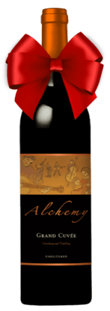 Alchemy Grand Cuvee wine bottle with bow