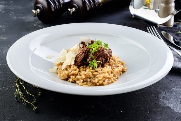 braised short rib risotto dish